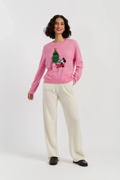 Pink Wool-Cashmere Minnie Christmas Sweater
