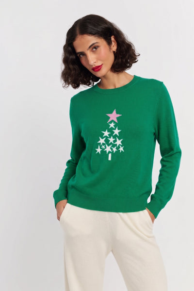 Green Wool-Cashmere Star Tree Sweater