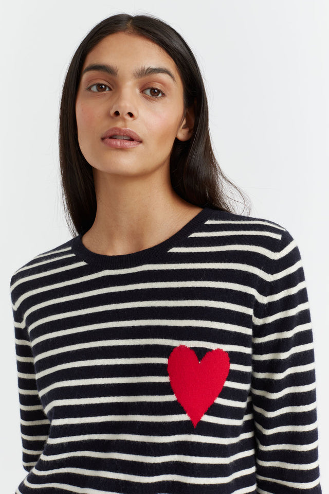 Navy-Cream Breton Heart Wool-Cashmere Sweater image 5