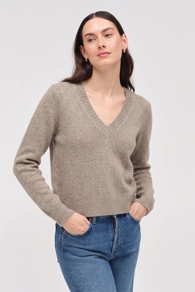 Mushroom Wool-Cashmere V-neck Sweater