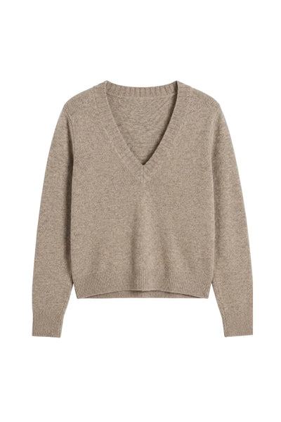 Mushroom Wool-Cashmere V-neck Sweater