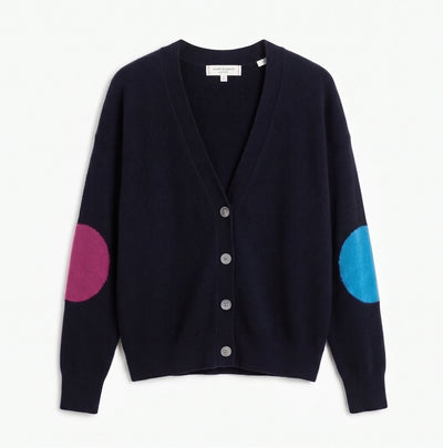 Navy Wool-Cashmere Elbow Patch Cardigan