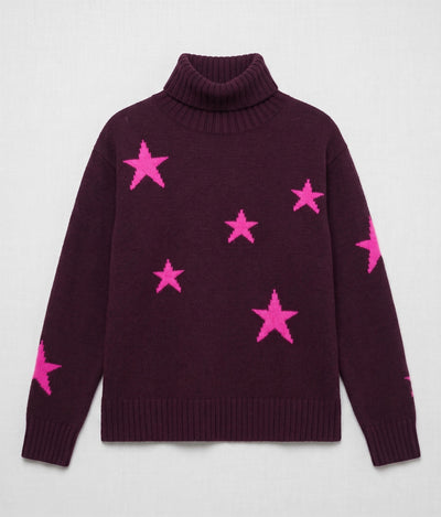Aubergine Wool-Cashmere Star Rollneck Sweater