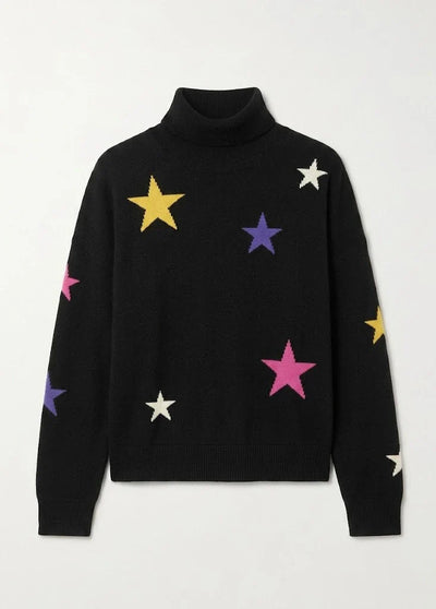 Black Wool-Cashmere Star Rollneck Sweater