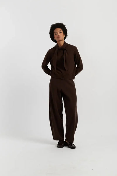 Chocolate Wool-Cashmere Barrel Pants