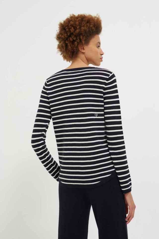 Navy-Cream Breton Heart Wool-Cashmere Sweater image 3