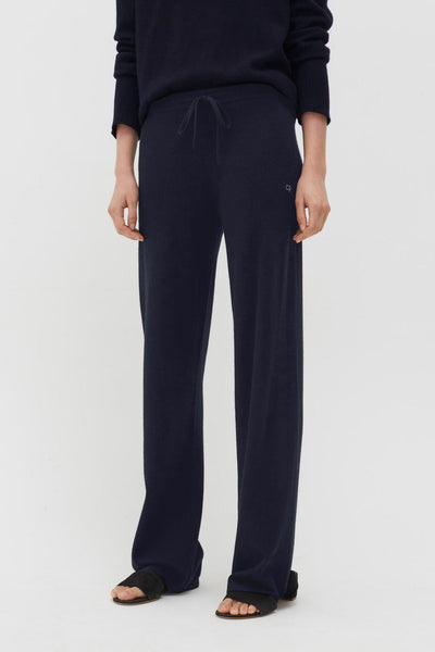 Navy Pure Cashmere Wide-Leg Pants