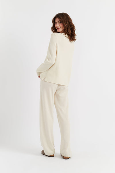 Cream Pure Cashmere Wide-Leg Pants