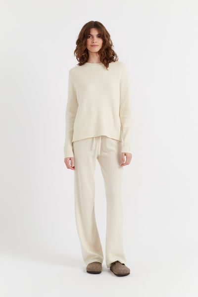 Cream Pure Cashmere Wide-Leg Pants