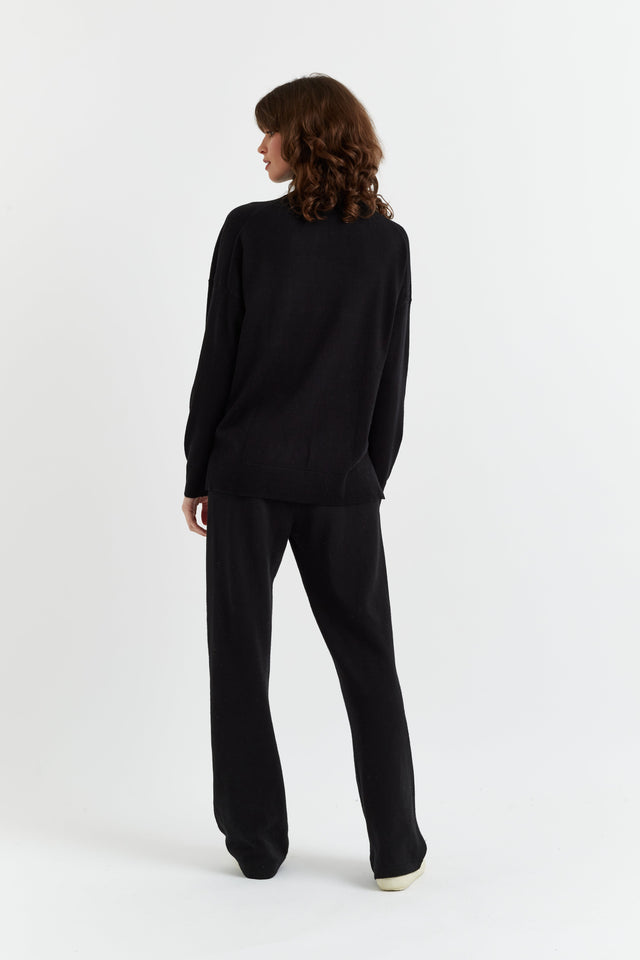 Black Wool-Cashmere Relaxed Rollneck Sweater image 3