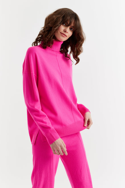 Fuchsia Wool-Cashmere Rollneck Sweater