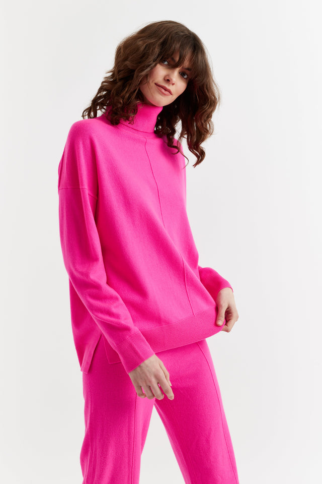 Fuchsia Wool-Cashmere Relaxed Rollneck Sweater image 1