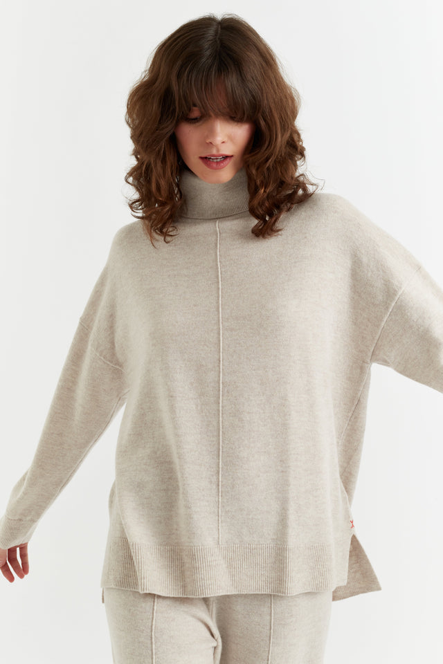 Light-Oatmeal Wool-Cashmere Rollneck Sweater image 1