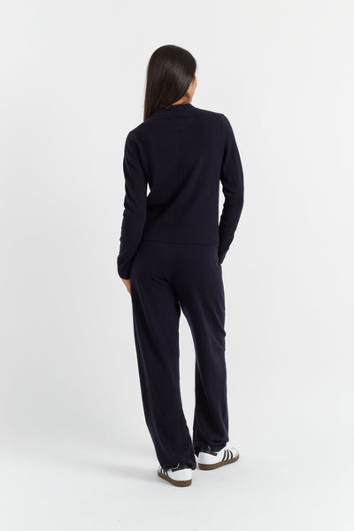 Navy Wool-Cashmere Cropped Sweater