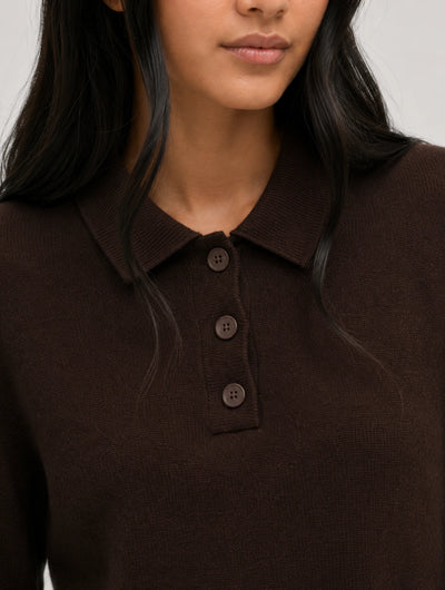 Chocolate Wool-Cashmere Polo Sweater
