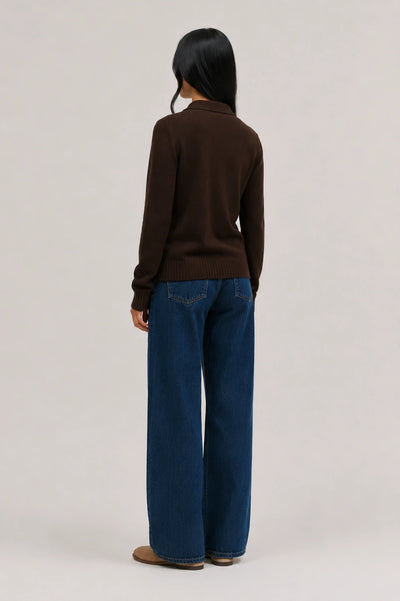 Chocolate Wool-Cashmere Polo Sweater