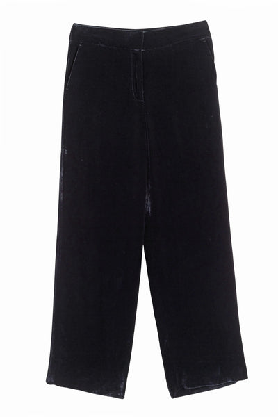Black Viscose Velvet Trousers