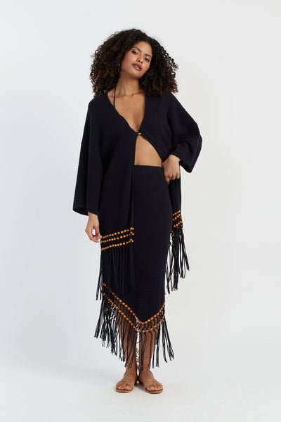 SAMPLE SALE - NO REFUNDS Black Laura Whitmore Beaded Kaftan