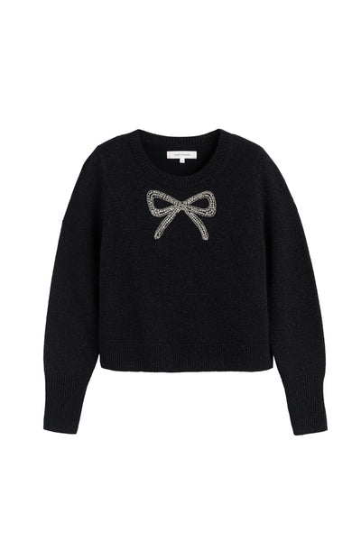 Black Wool-Cashmere Embellished Bow Sweater