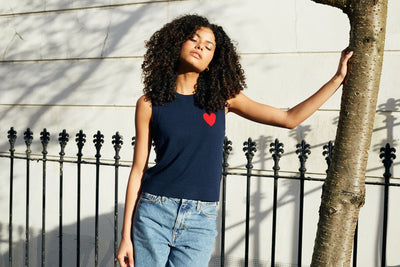 Navy Merino Heart Breton Tank