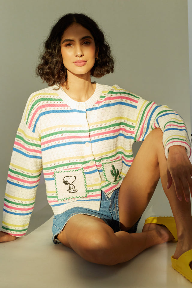 Cream Cotton Snoopy Vacation Cardigan image 5