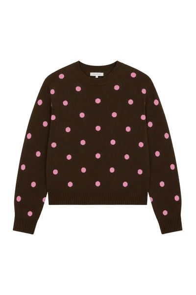 Chocolate Wool-Cashmere Polka Dot Sweater