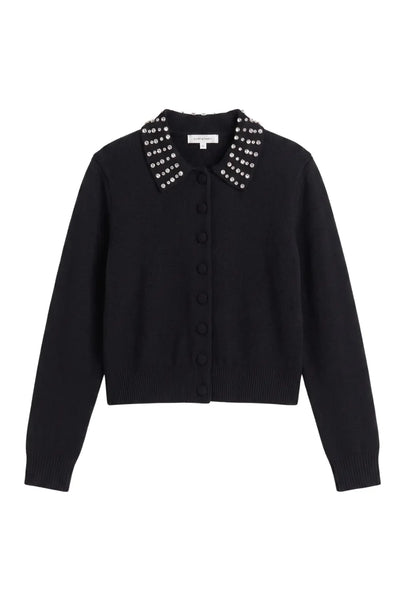 Black Wool-Cashmere Jewel-Neck Cardigan