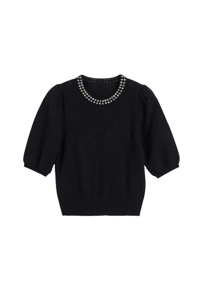 Black Wool-Cashmere Jewel-Neck Knitted Tee