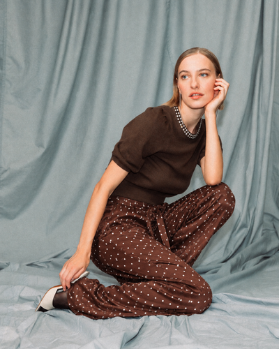Chocolate Wool-Cashmere Jewel-Neck Knitted Tee