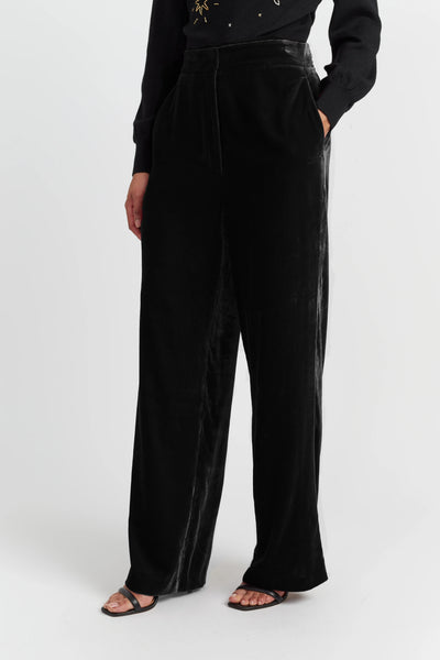 Black Viscose Velvet Trousers
