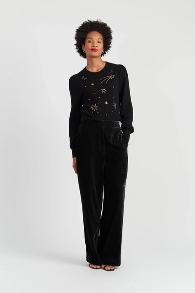 Black Viscose Velvet Trousers
