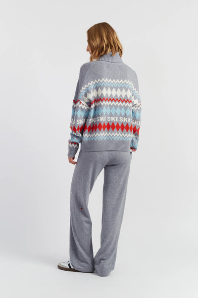 Grey-Melange Wool-Cashmere Snoopy Ski Rollneck Sweater