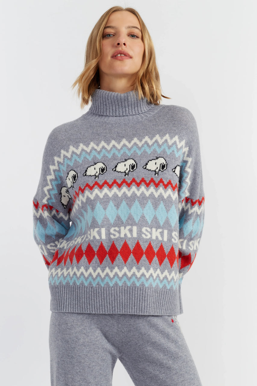 Grey-Melange Wool-Cashmere Snoopy Ski Rollneck Sweater – Chinti