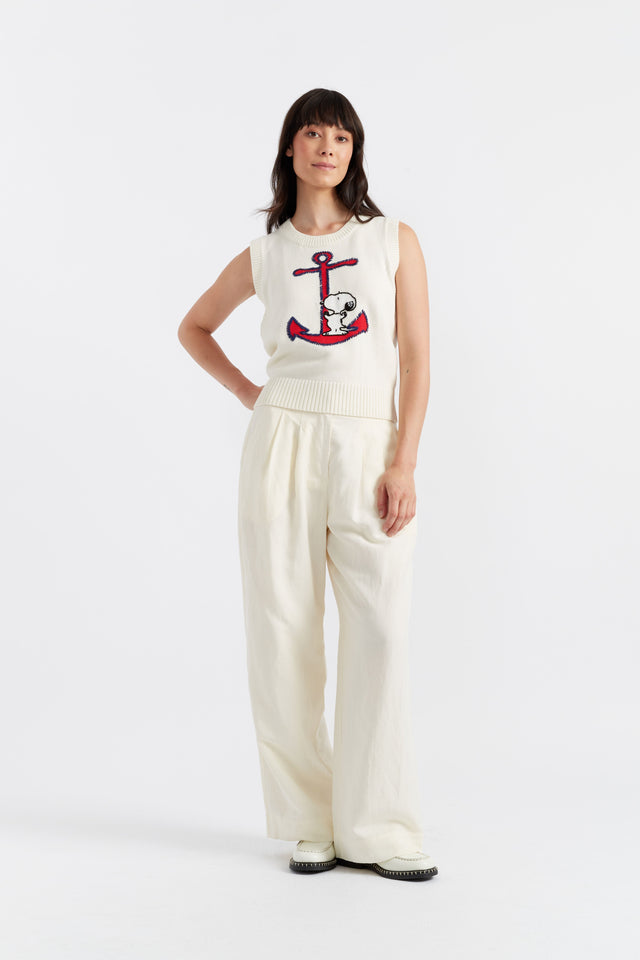 Cream Cotton Snoopy Anchor Tank image 2