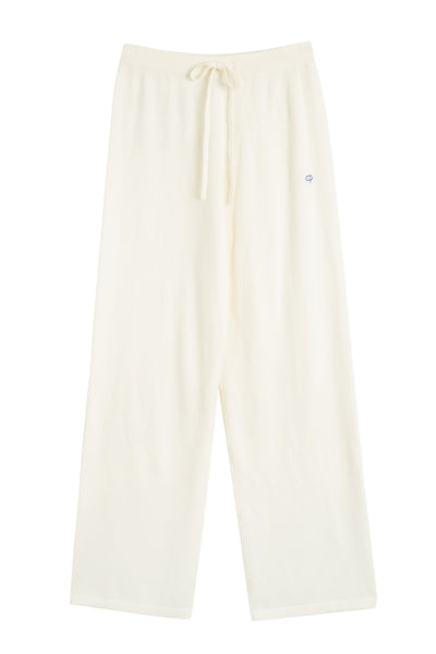 SAMPLE SALE - NO REFUNDS Cream Wool-Cashmere Snoopy Nautical Wide-Leg Track Pants