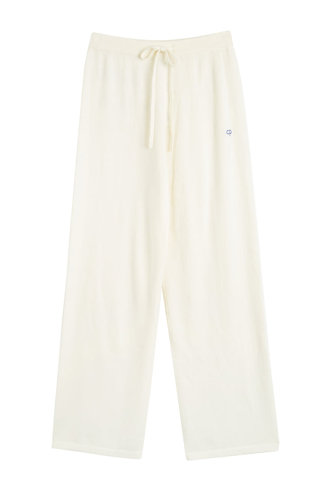 Cream Wool-Cashmere Snoopy Nautical Wide-Leg Track Pants image 4