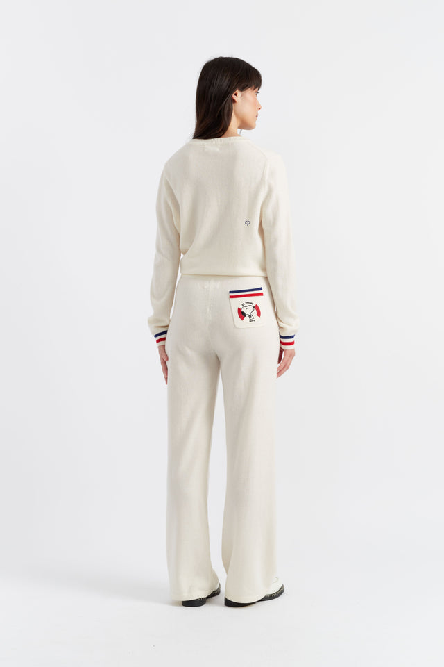 Cream Wool-Cashmere Snoopy Nautical Wide-Leg Track Pants image 3