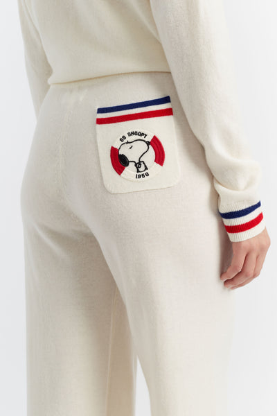 SAMPLE SALE - NO REFUNDS Cream Wool-Cashmere Snoopy Nautical Wide-Leg Track Pants
