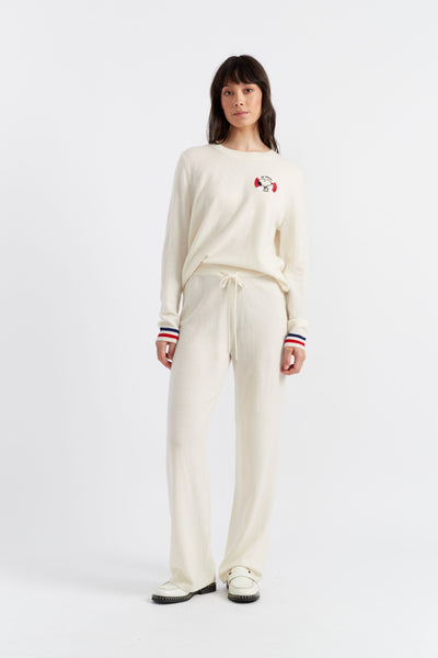 SAMPLE SALE - NO REFUNDS Cream Wool-Cashmere Snoopy Nautical Wide-Leg Track Pants