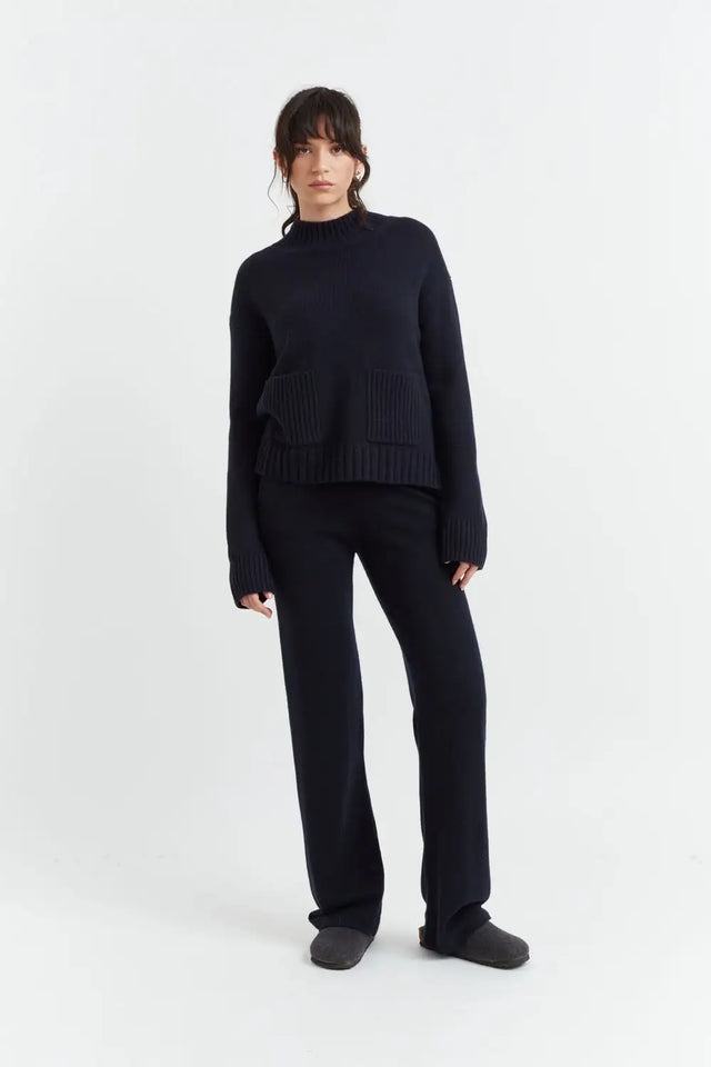 Navy Pure Cashmere Wide-Leg Pants image 3