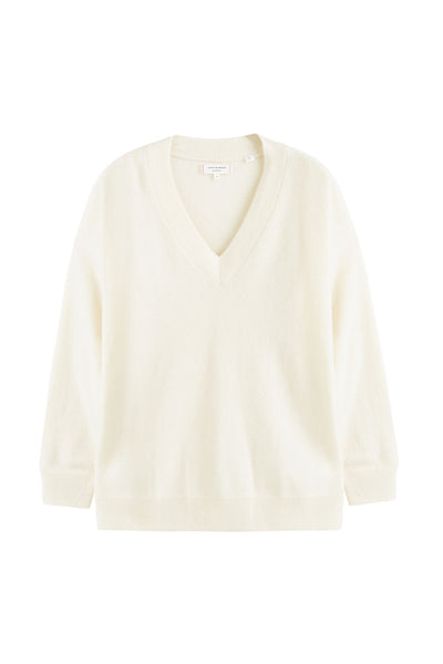 Cream Pure Cashmere V-Neck Sweater
