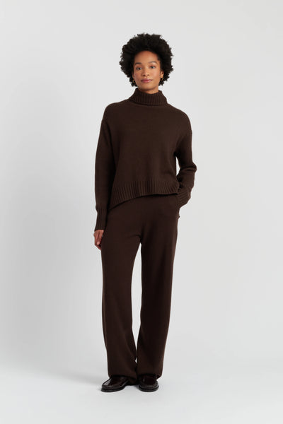 Chocolate Pure Cashmere Relaxed Rollneck Sweater