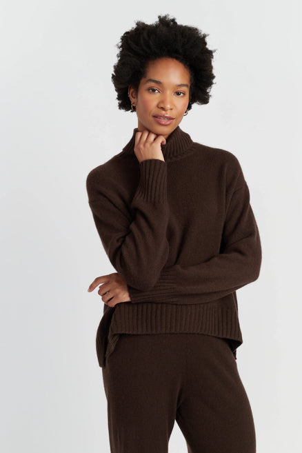 Chocolate Pure Cashmere Relaxed Rollneck Sweater