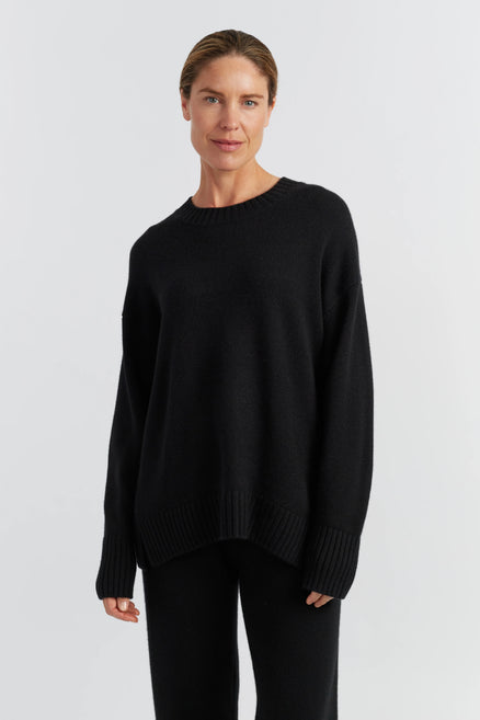 Black Pure Cashmere Crew Neck Sweater