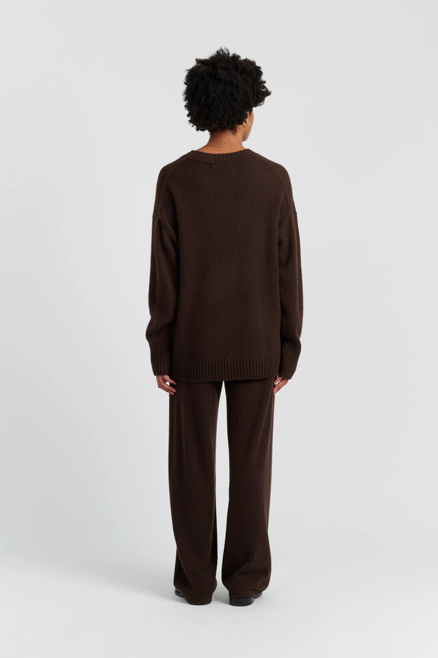 Chocolate Pure Cashmere Crew Neck Sweater image 3