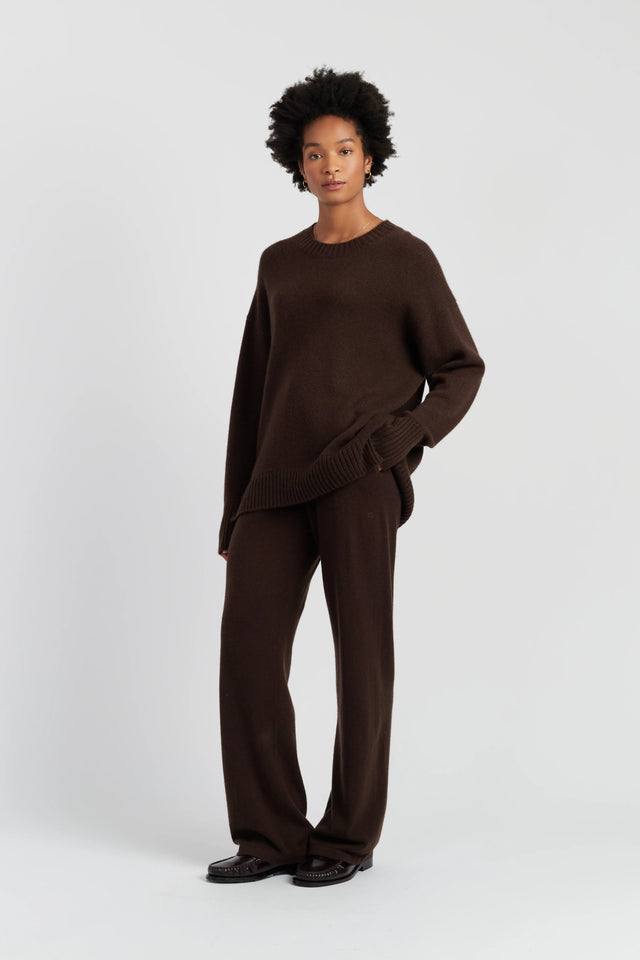 Chocolate Pure Cashmere Crew Neck Sweater image 2