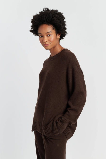 Chocolate Pure Cashmere Crew Neck Sweater