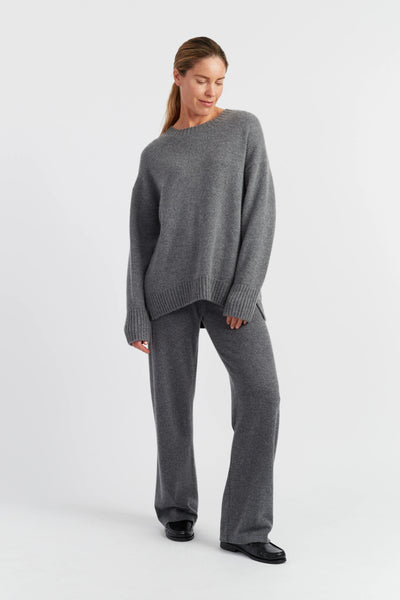 Grey-Melange Pure Cashmere Crew Neck Sweater