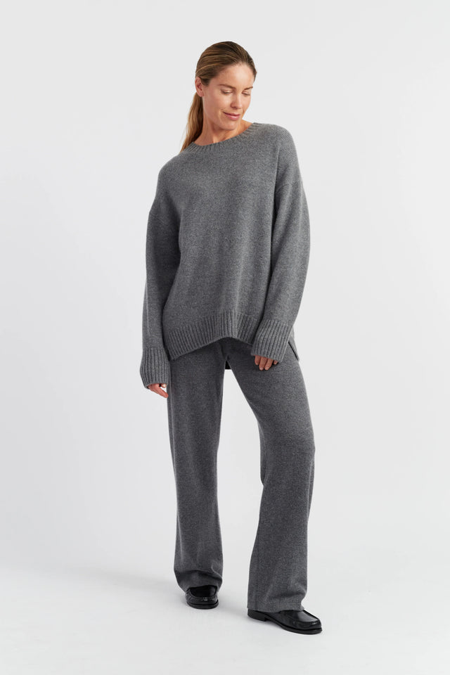 Grey-Melange Pure Cashmere Crew Neck Sweater image 3