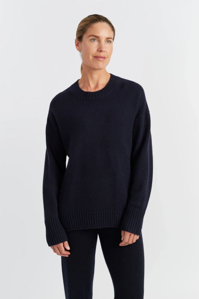 Navy Pure Cashmere Crew Neck Sweater image 1